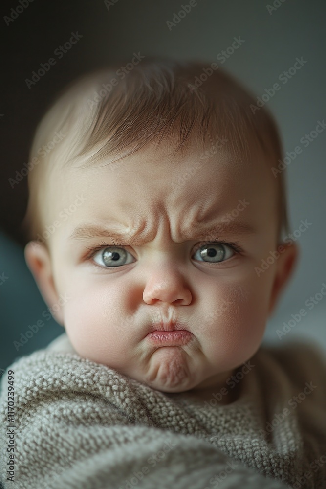 Baby with surprised or displeased expression. Perfect for themes of childhood, parenting, and early development. Baby with surprised or displeased expression. Perfect for themes of childhood, parenting, and early development.