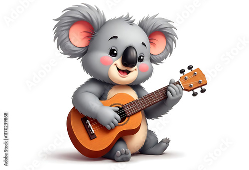 Adorable Koala Playing Ukulele: A Charming Cartoon Illustration photo