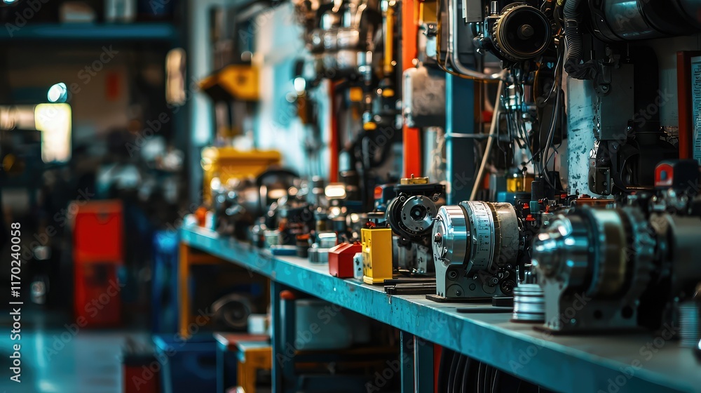 Industrial Workshop with Machinery and Equipment for Mechanical Work Industrial Workshop with Machinery and Equipment for Mechanical Work