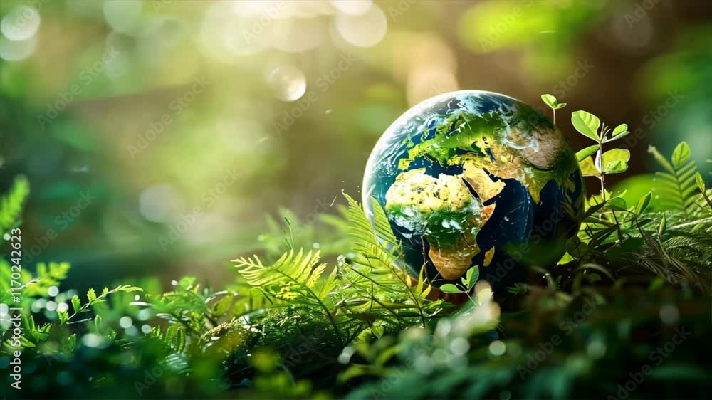 Vibrant globe surrounded by lush greenery symbolizes beauty of nature and sustainability, capturing essence of our planets ecology and importance of preserving environment. Vibrant globe surrounded by lush greenery symbolizes beauty of nature and sustainability, capturing essence of our planets ecology and importance of preserving environment.