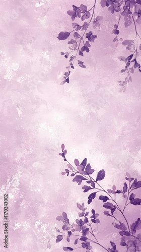 Soft Purple Floral Background with Delicate Leaves and Textures