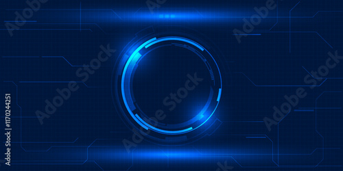 Vector illustration of futuristic blue digital high technology with circle hud and digital circuit element pattern for game and advertising artwork.Future tech design concepts.