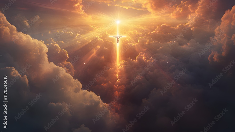 Obraz premium Celestial Cross Radiant Sunrise Heavenly Cloudscape