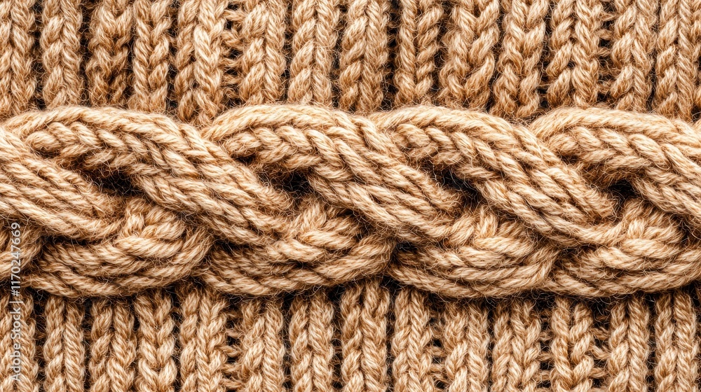 Textured Knit Pattern with Braided Design in Warm Beige Tone Textured Knit Pattern with Braided Design in Warm Beige Tone