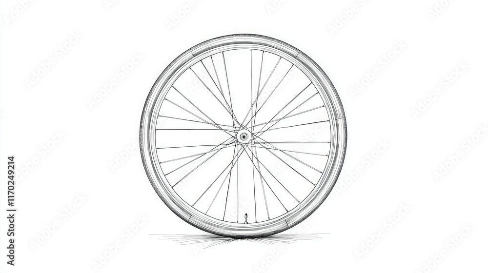 Detailed Sketch of a Bicycle Wheel with Spokes and Rim Features Detailed Sketch of a Bicycle Wheel with Spokes and Rim Features