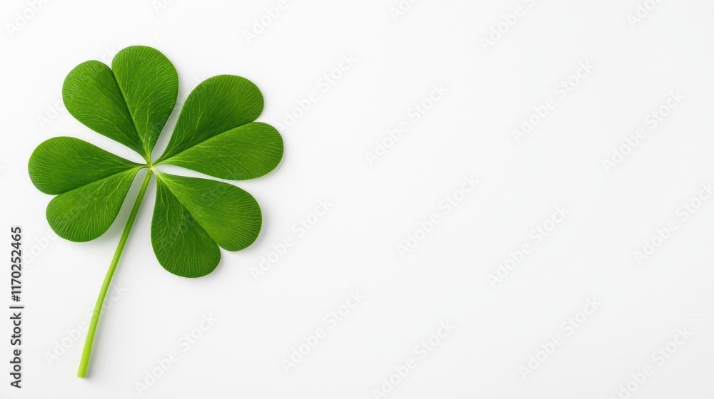 Single Green Clover Leaf Isolated on White Background with Shadows Single Green Clover Leaf Isolated on White Background with Shadows