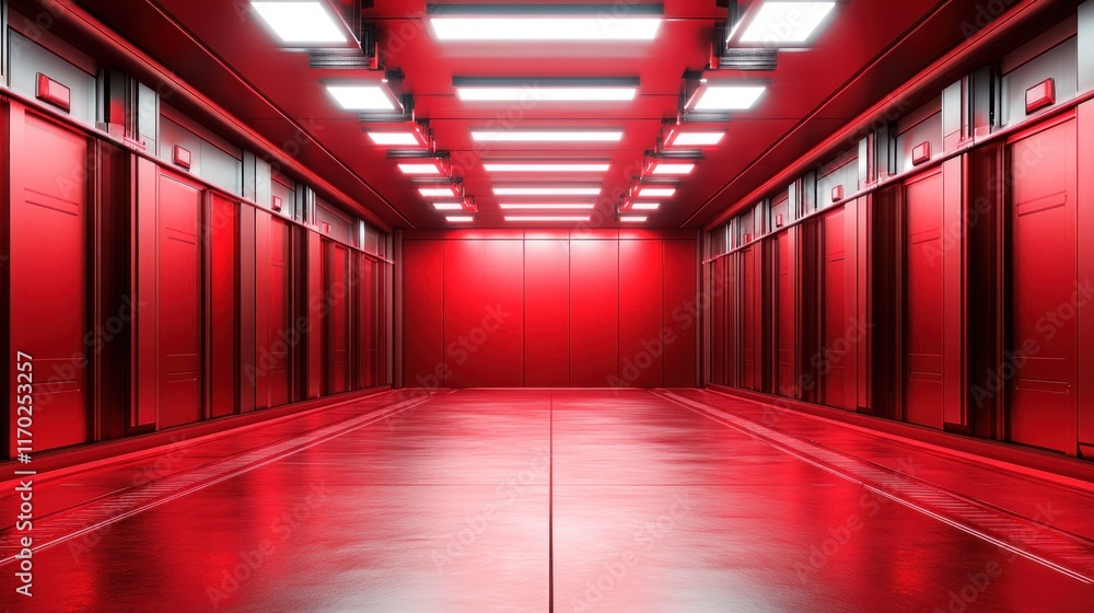 Fototapeta premium Red Corridor: A Futuristic Sci-Fi Interior
