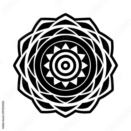 A filled style icon of chakra design symbol