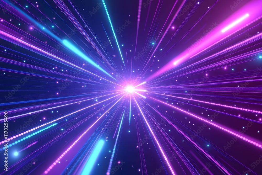 Fototapeta premium Abstract glowing light streaks radiating from center.