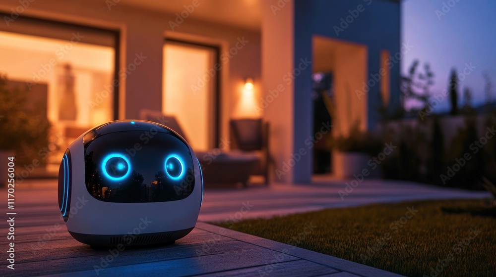 Fototapeta premium Smart Home Security Robot at Dusk