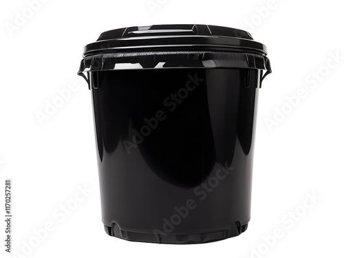 Black plastic bin isolated on transparent background, clipping path. photo