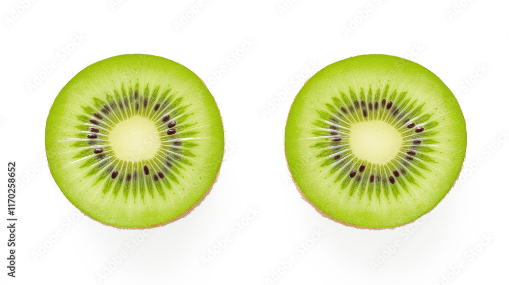 Fototapeta premium Two slices of green kiwi fruit on transparent background