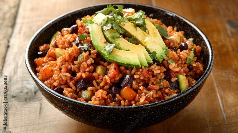 Delicious Spicy Rice Bowl with Black Beans and Avocado Delicious Spicy Rice Bowl with Black Beans and Avocado