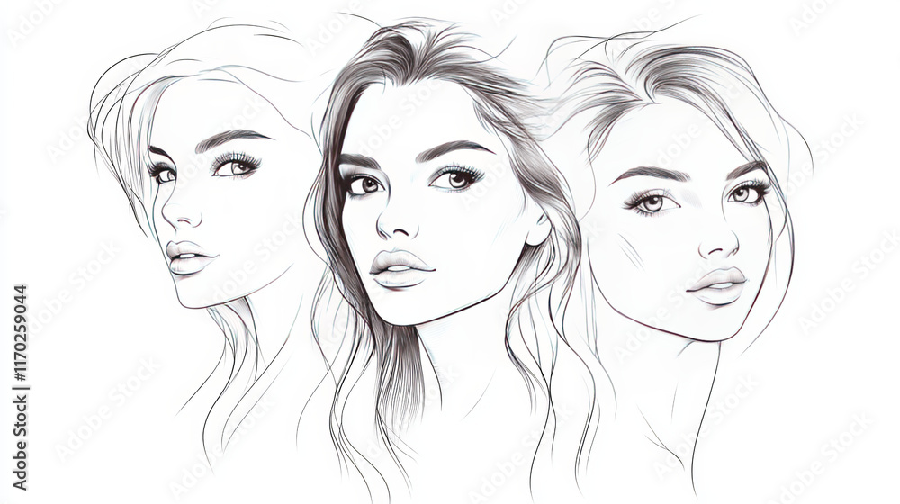 Set of outline portraits women. Simple, minimalist vector illustration of beautiful female faces. Line art. Set of outline portraits women. Simple, minimalist vector illustration of beautiful female faces. Line art.
