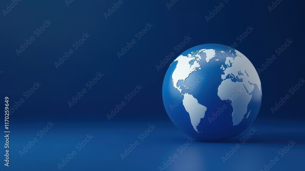 Blue globe on blue background, minimalist representation of earth, world, global, planet and sphere Blue globe on blue background, minimalist representation of earth, world, global, planet and sphere