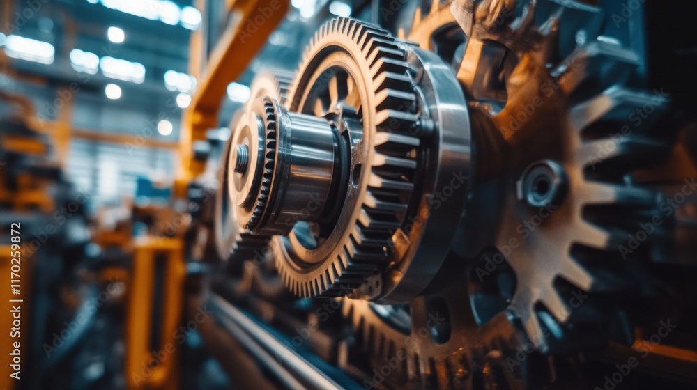 Obraz premium Close-up of industrial gears showcasing mechanical engineering and machinery in operation.