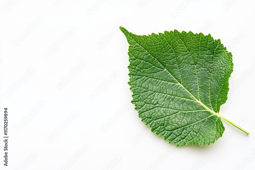 Fototapeta premium Single green leaf on white background. (1)