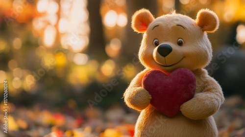 vector Winnie the pooh with a ball in the form of a hart