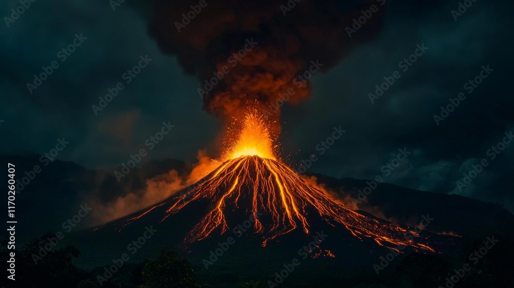 active volcano mountain with lava flow active volcano mountain with lava flow