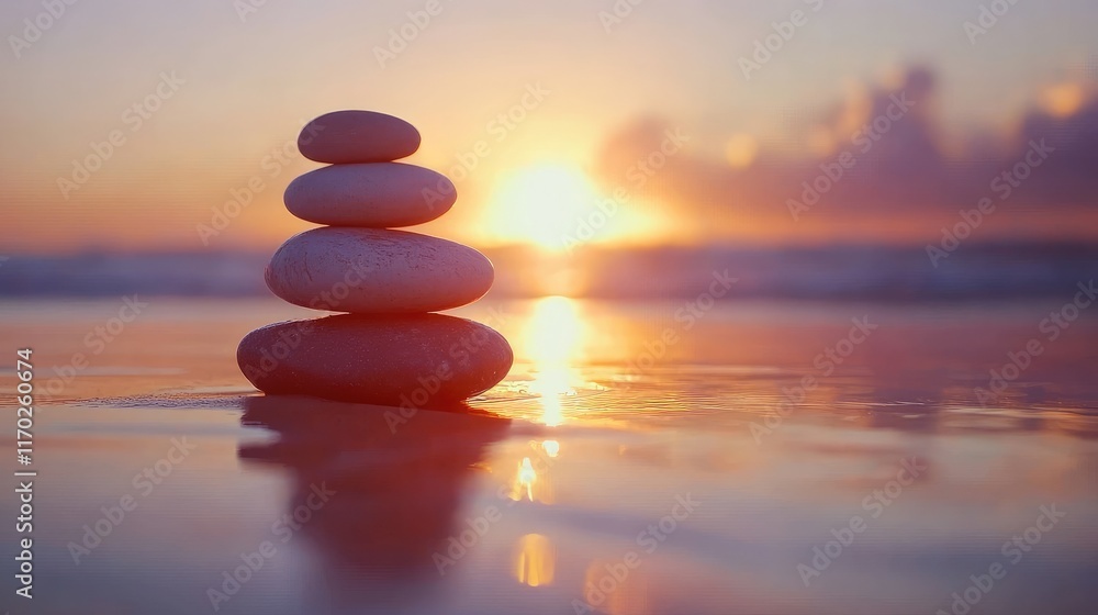 Vibrant stone stack on a beach at sunset, promoting nature relaxation, mindfulness, and harmony. Ideal for holistic health and travel themes. Vibrant stone stack on a beach at sunset, promoting nature relaxation, mindfulness, and harmony. Ideal for holistic health and travel themes.