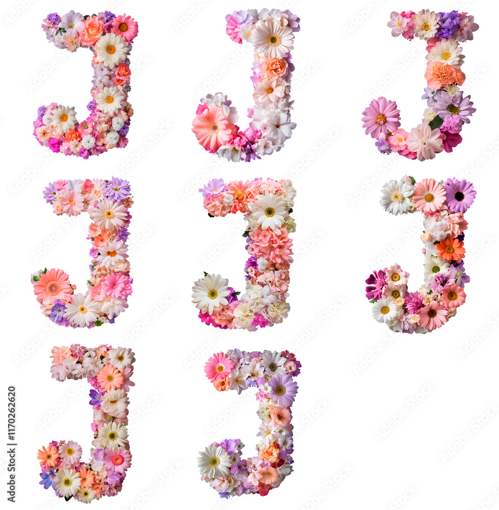 Floral Letter 'J' with Vibrant Spring Flowers Floral Letter 'J' with Vibrant Spring Flowers