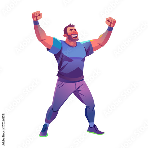 A flat character illustration of an energetic man 
