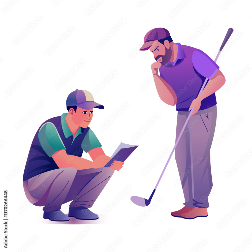 Golf instructor guiding player, flat illustration
Golf instructor guiding player, flat illustration