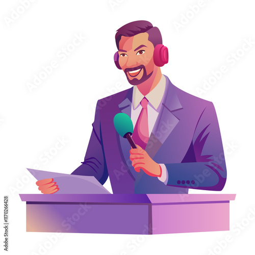 Golf commentator flat character illustration

