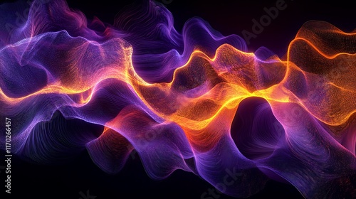 Abstract vibrant purple and orange energy waves flowing in dark background. photo