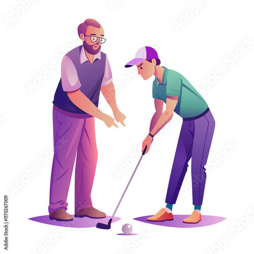 A flat style illustration of a golf class 
