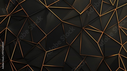 A sleek black and gold geometric pattern featuring intricate lines and shapes, creating a sense of depth and luxury.