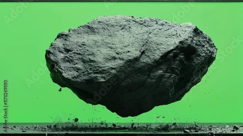 Massive Grey Rock Floating on Green Screen: Abstract Cosmic Animation, Space Rock Motion Graphics, 3D Rendering VFX for Film, Broadcast, and Multimedia Projects photo