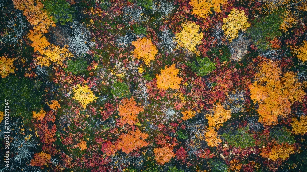 Aerial View of Vibrant Autumn Foliage in Forest Landscape Aerial View of Vibrant Autumn Foliage in Forest Landscape