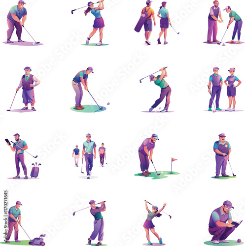 Golf Sport Flat Character Illustrations

