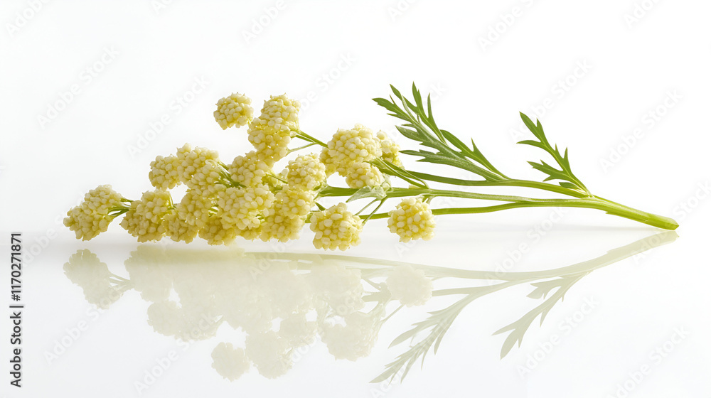 Fototapeta premium Pale Yellow Flower Sprig on White Background