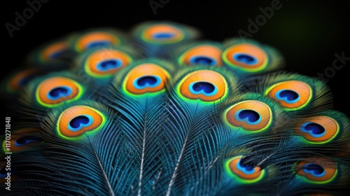 Close-up of vibrant peacock feathers. photo