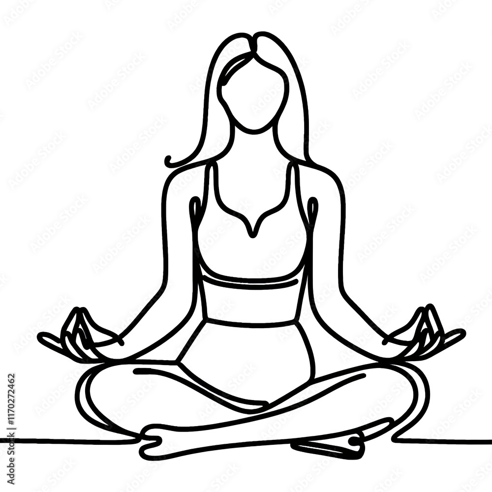 Simple one line drawing silhouette of a woman woman in yoga pose . Transparent background png file Simple one line drawing silhouette of a woman woman in yoga pose . Transparent background png file