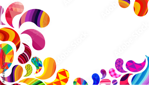 Ornament drops shapes pattern frame. Abstract colorful liquid drops background. Vector illustration