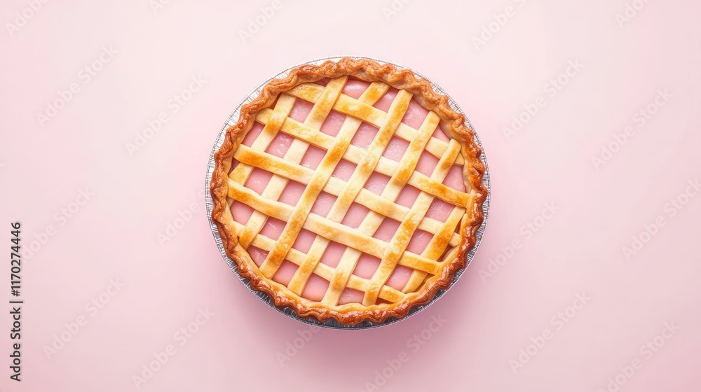 Delicious pink pie with lattice crust on pink background. Delicious pink pie with lattice crust on pink background.