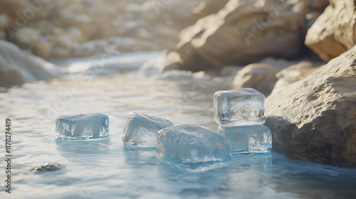 Close-up of melting ice cubes. photo