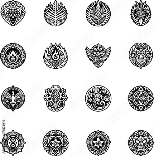 Bundle of Glyph Style Polynesian Symbol Tattoos Icons 

