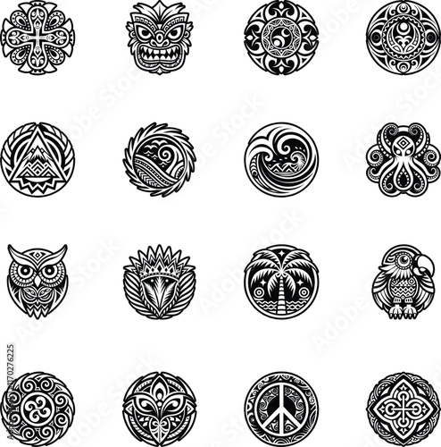 Bundle of Glyph Style Polynesian Symbol Tattoos Icons 

