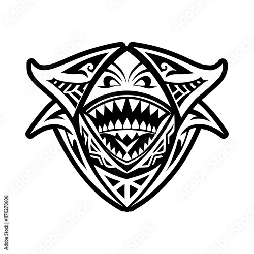 A glyph style icon of a scary shark