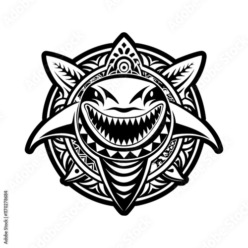 A filled style icon of shark tattoo symbol