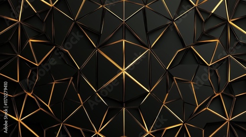An elegant black background featuring a geometric polygon motif outlined with intricate golden lines, creating a sophisticated and luxurious pattern that exudes modern style.