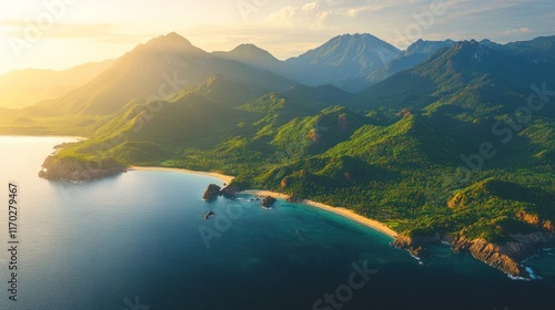 Wallpaper Mural Aerial View of a Tropical Coastal Landscape at Sunset Torontodigital.ca