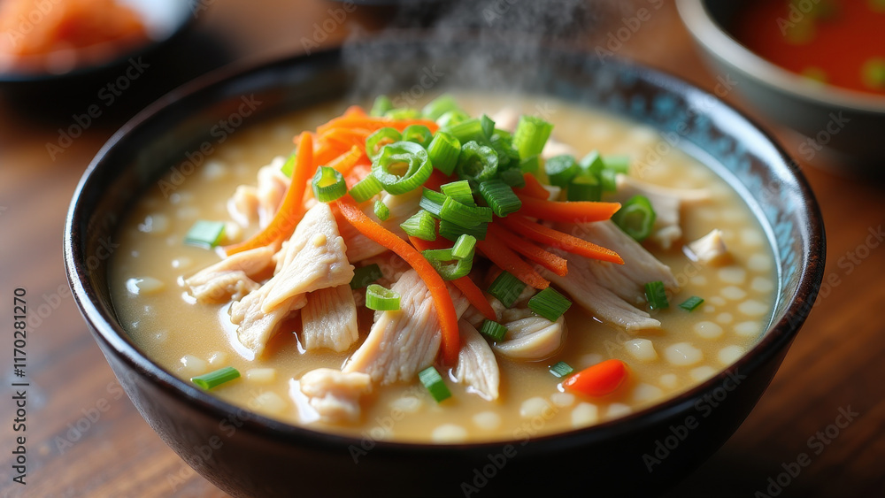 Steaming Chicken & Veggie Soup Bowl - Comfort Food Steaming Chicken & Veggie Soup Bowl - Comfort Food