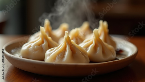 Steaming Hot Xio Long Bao Dumplings - Close-up food photography photo