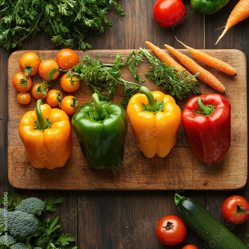 A vibrant on wooder cutting board photo