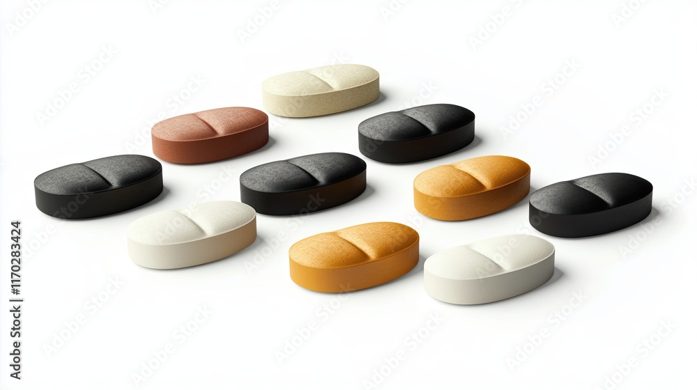 Set of 3D realistic tablets on white background, medicine and drug icons Set of 3D realistic tablets on white background, medicine and drug icons